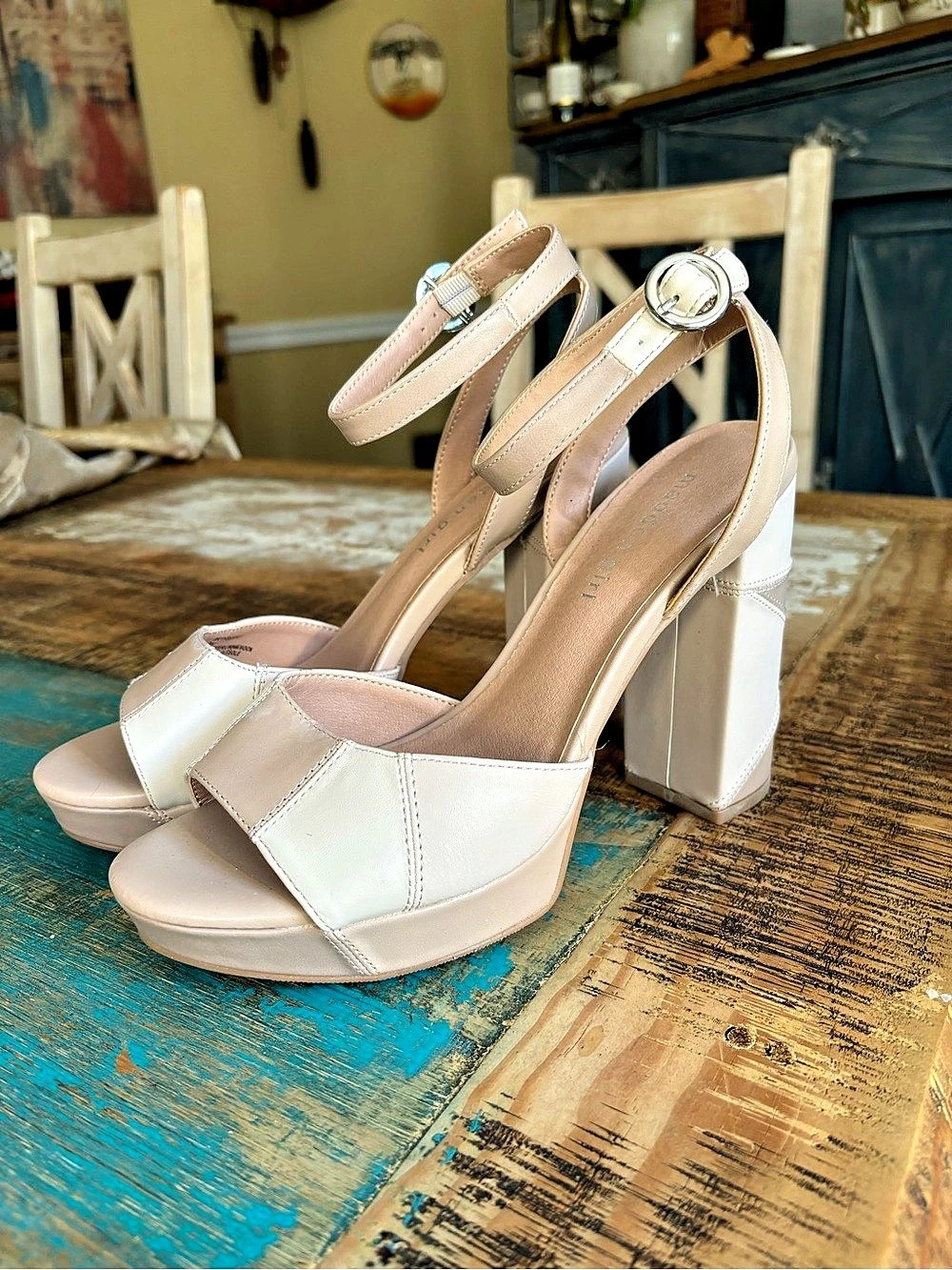 Madden Girl Patchwork Platform Heels in Nude